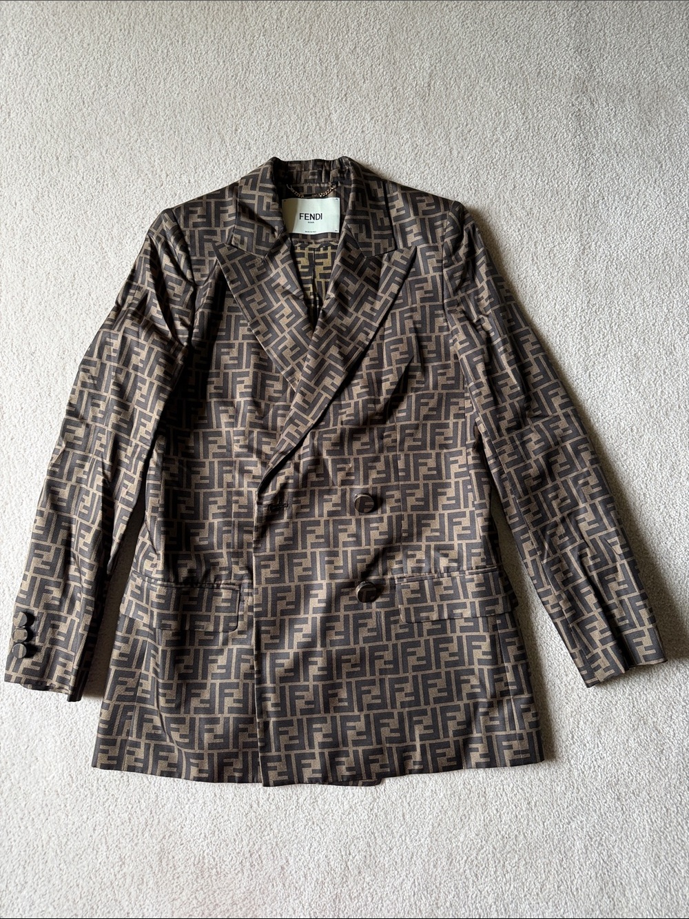 Fendi Brown & Black FF Logo Double-Breasted Blazer